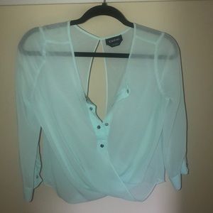sheer baby blue Bebe blouse